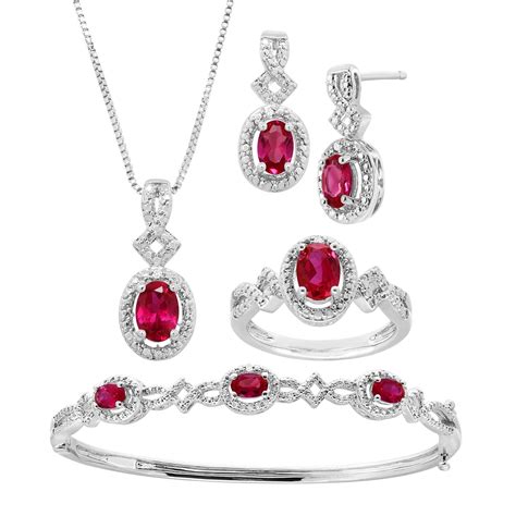 ct created ruby  piece jewelry set  diamonds  kw gold plated
