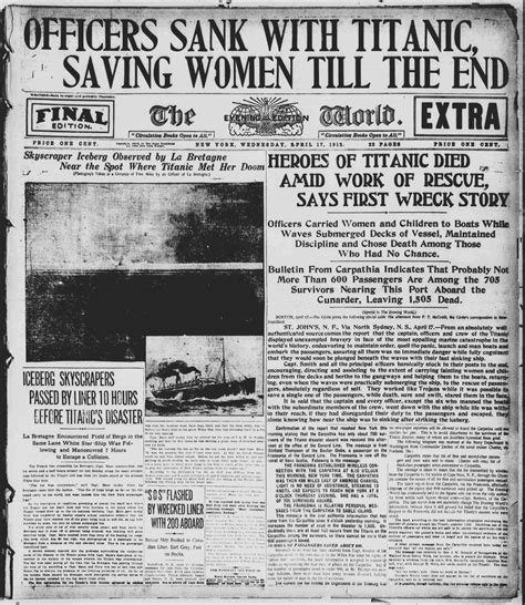 titanic newspaper front page     evening world  york ny