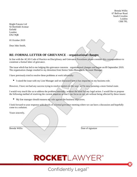 grievance letter template faqs rocket lawyer uk