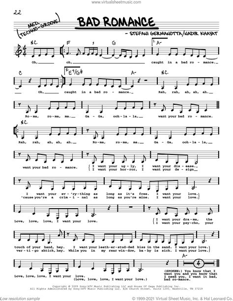 Bad Romance Sheet Music Real Book With Lyrics Pdf