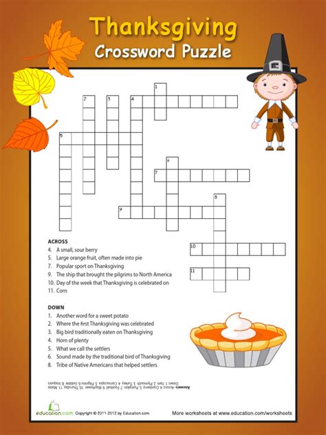 thanksgiving crossword puzzle  thanksgiving cuisine