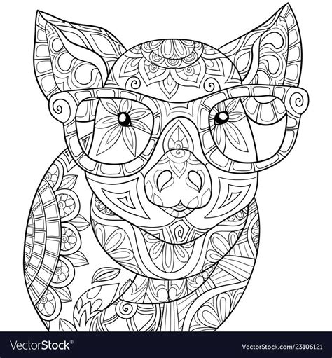 cute pig wearing glasses image  adultsa coloring bookpage