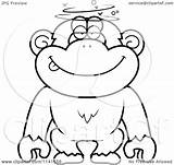 Dumb Chimpanzee Drunk Clipart Cartoon Outlined Coloring Vector Thoman Cory Royalty sketch template