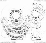 Clipart Mexican Folk Folklorico Dress Dancing Sketched Girl Boy Coloring Pages Ballet Illustration Dance Royalty Vector Dresses Rey David Clipground sketch template