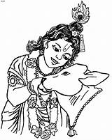 Krishna Coloring Drawing Clipart Lord Pages Janmashtami Cow Sri Festival Shri Flute Ji Adult Line Sketch Kids Cliparts Happy Vintage sketch template