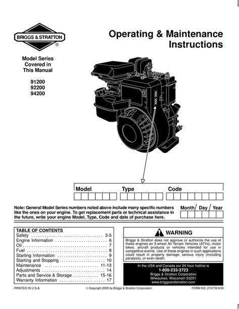 briggs stratton    operating maintenance instructions   manualslib