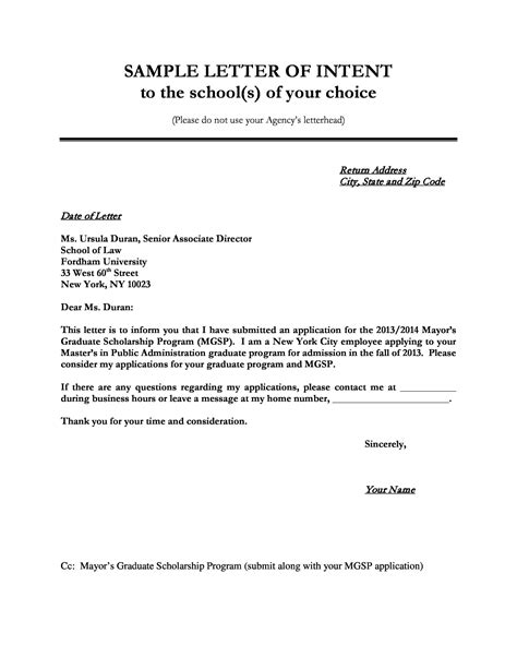 letter  intent templates samples  job school business