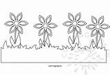 Grass Border Flowers Spring Coloring Flower sketch template