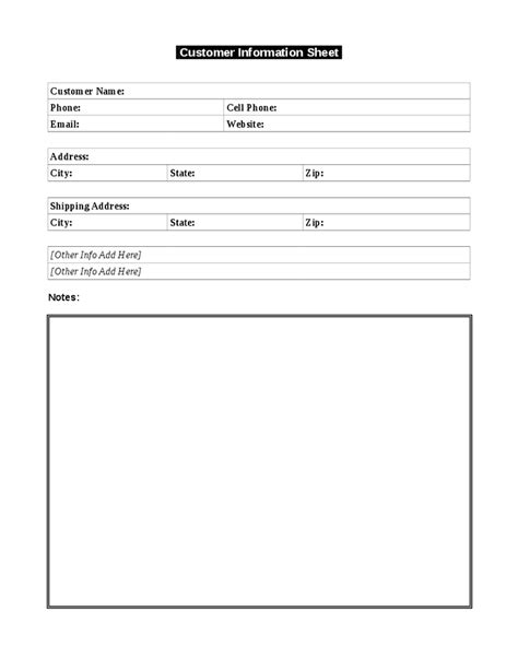 customer information sheet template excel templates rezfoods resep