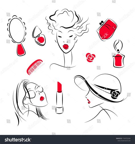 Fashion Illustration Vector Girls Faces Female Objects Black White