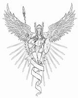 Coloring Valkyrie Pages Tattoo Adult Norse Colouring Freyja Drawing Mythology Viking Tattoos Wings Fantasy Angel Drawings Mythical Lineart Female Designs sketch template