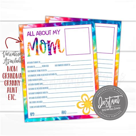 editable mothers day questionnaire sweet providence designs