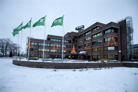 office building  flags   snow