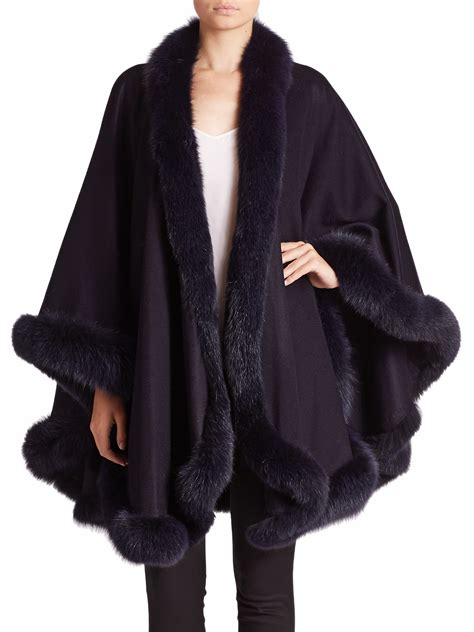 sofia cashmere cashmere fox fur cape  blue lyst