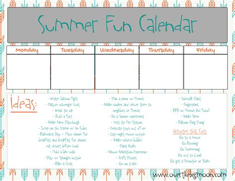 kids summer calendar template  template