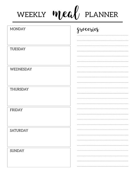 weekly meal plan template  grocery list collection