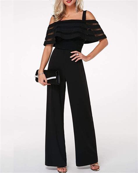 exlura strappy cold shoulder plus size formal jumpsuits for wedding