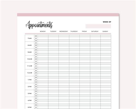 printable appointment book  minute interval appointment etsy