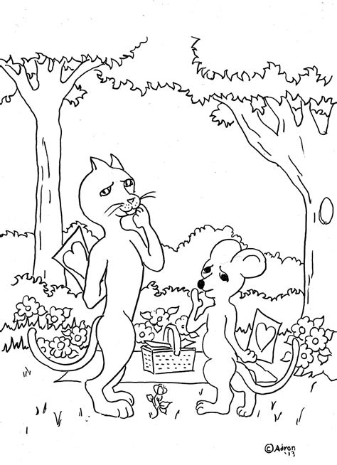 coloring pages  kids   adron valentine love cat  mouse