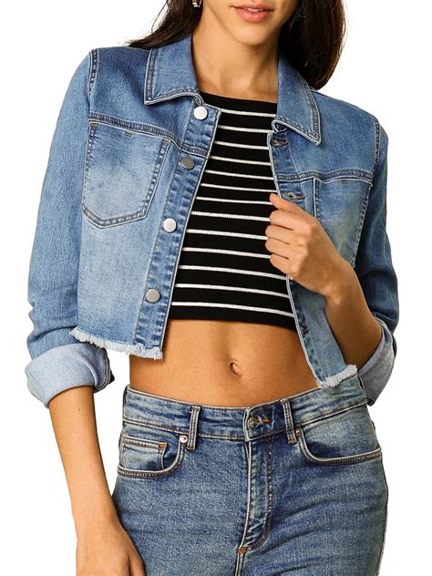 unique bargains unique bargains womens jean jacket frayed button