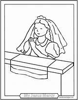 Communion Girl Coloring Pages Praying Catholic Clipart First Kid Color Prayers Print Printable Children Saints Sacraments Easy Roman Printables Bible sketch template