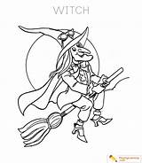 Witch Coloring Halloween Sheets Sheet Flying Date sketch template