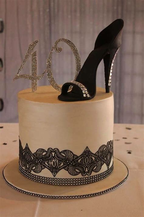 A Cake With A High Heel Shoe And The Number Forty On It S Side