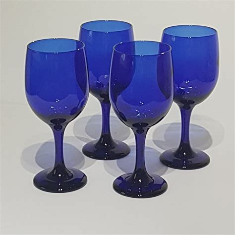 set   cobalt blue libbey premiere wine glasses blue stemware water