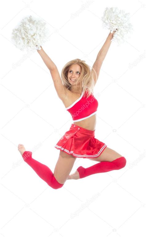 cheerleaderka tancerz zespołu cheerleaderek skoki — zdjęcie stockowe