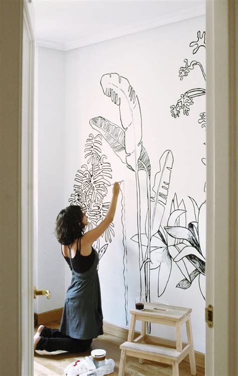 weekend project idea hand drawn botanical mural bedroom murals