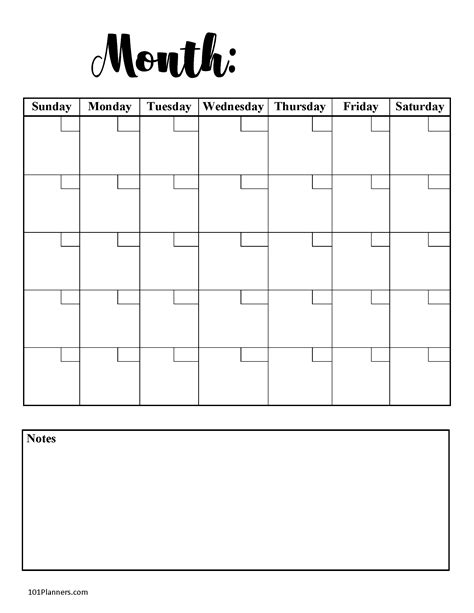 blank monthly calendar template  printable effective blank