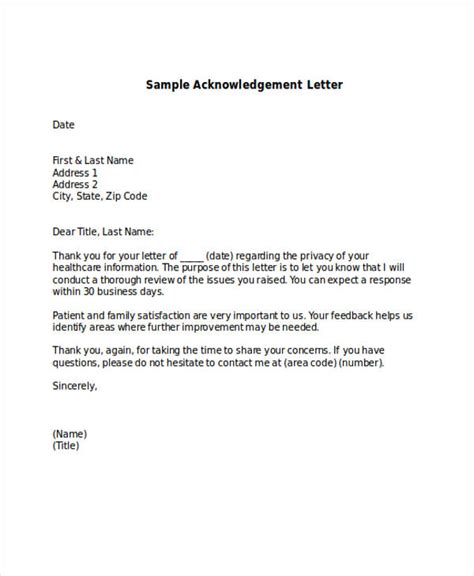 acknowledgement letter  examples format  examples