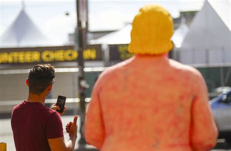naked trump statue appears in downtown las vegas across from life is