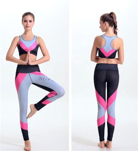 contrast color sexy women gym workout clothes sports pants and bras