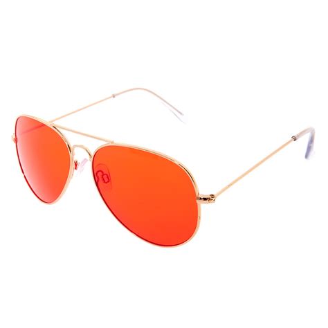 Red Tinted Aviator Sunglasses Gold Icing Us