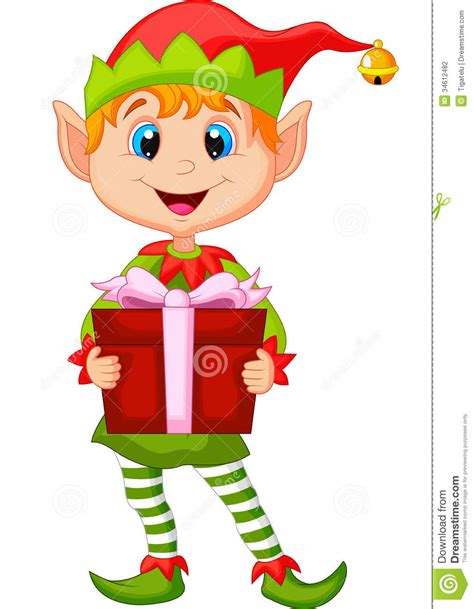 cute christmas elf cartoon holding a t stock vector illustration