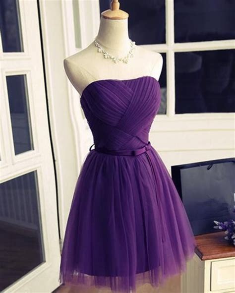 dark purple cute tulle knee length formal dress  simple prom dresses  purple prom