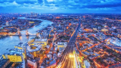 the city of london and blue hour air view 4k ultra hd