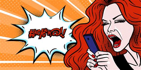 comic style girl angry at her phone message and swearing beautiful