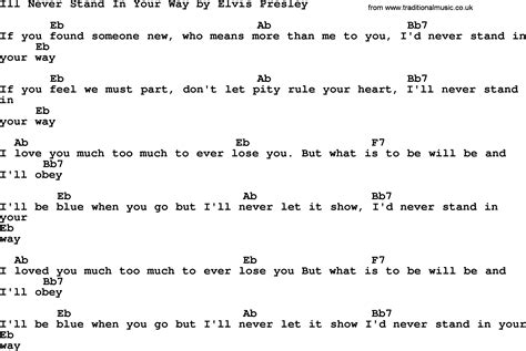 Ill Never Stand In Your Way By Elvis Presley Lyrics And Chords