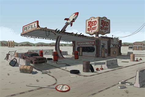 desolate gas station perfect  looting red rocket fallout fan art