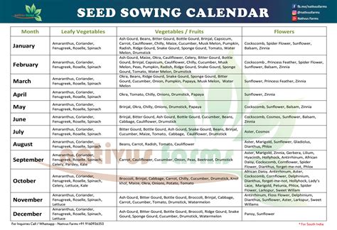 seed sowing calendar  india nativus farms