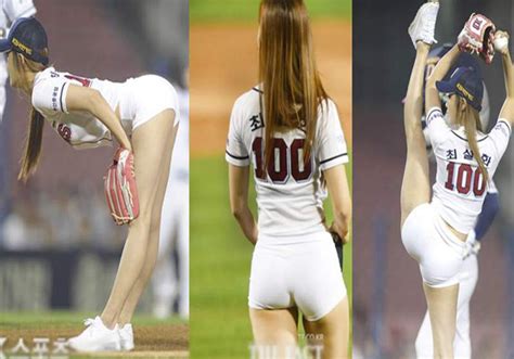 Sexy Korean Girl Pitches First Ball In Weird Baseball Game