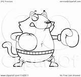 Chubby Boxing Cat Clipart Cartoon Outlined Coloring Vector Thoman Cory Royalty sketch template