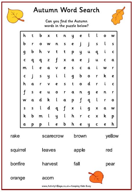 fun fall word search puzzles kitty baby love