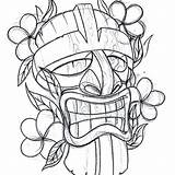 Tiki Tattoo Hawaiian Head Coloring Mask Pages Warrior Drawings Drawing Tattoos Flash Template Tribal Designs Maori Hawaii Totem Man Party sketch template