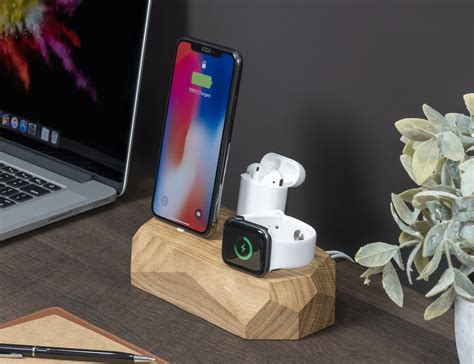 wood apple charging station   geometric dock   phone