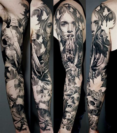 Full Sleeve Portrait Tattoo In Black And Grey Realism By Alo Loco