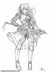 Warrior Coloring Female Lineart Pages Fate Anime Line Meganerid Deviantart Drawing Woman Drawings Warriors Designlooter Women Samurai Paintingvalley 1024px 26kb sketch template