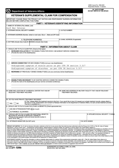 Fillable Va Form 21 526b Veteran S Supplemental Claim For Compensation